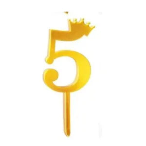 5 Golden Acrylic Number Cake Topper with Crown – Birthday & Anniversary Decoration