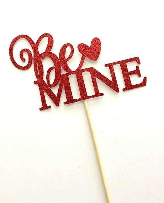5 pcs Red “Be Mine” Glitter Cake Toppers – Valentine’s Day Special