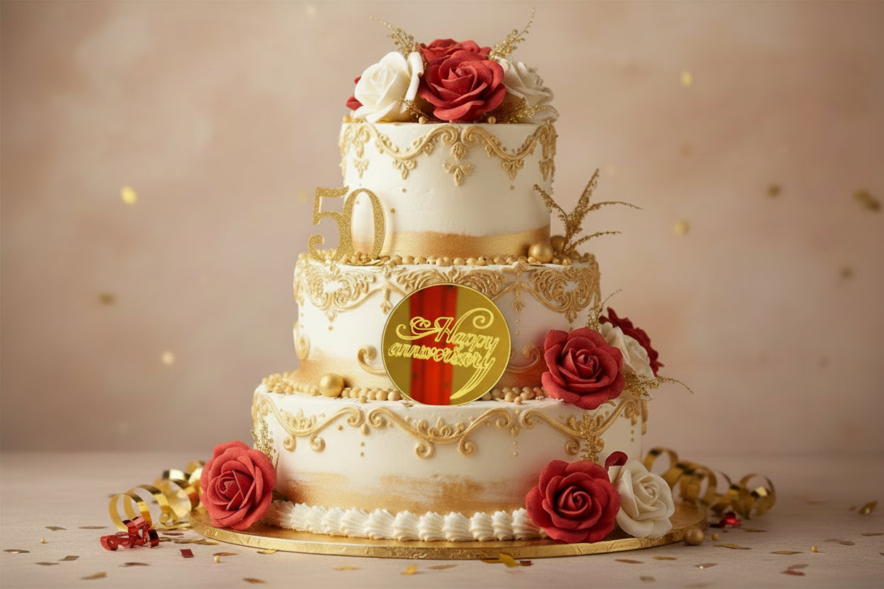 Happy Anniversary Acrylic Coin – Round Shape | Premium Golden Acrylic Coin | 5 Pieces Set