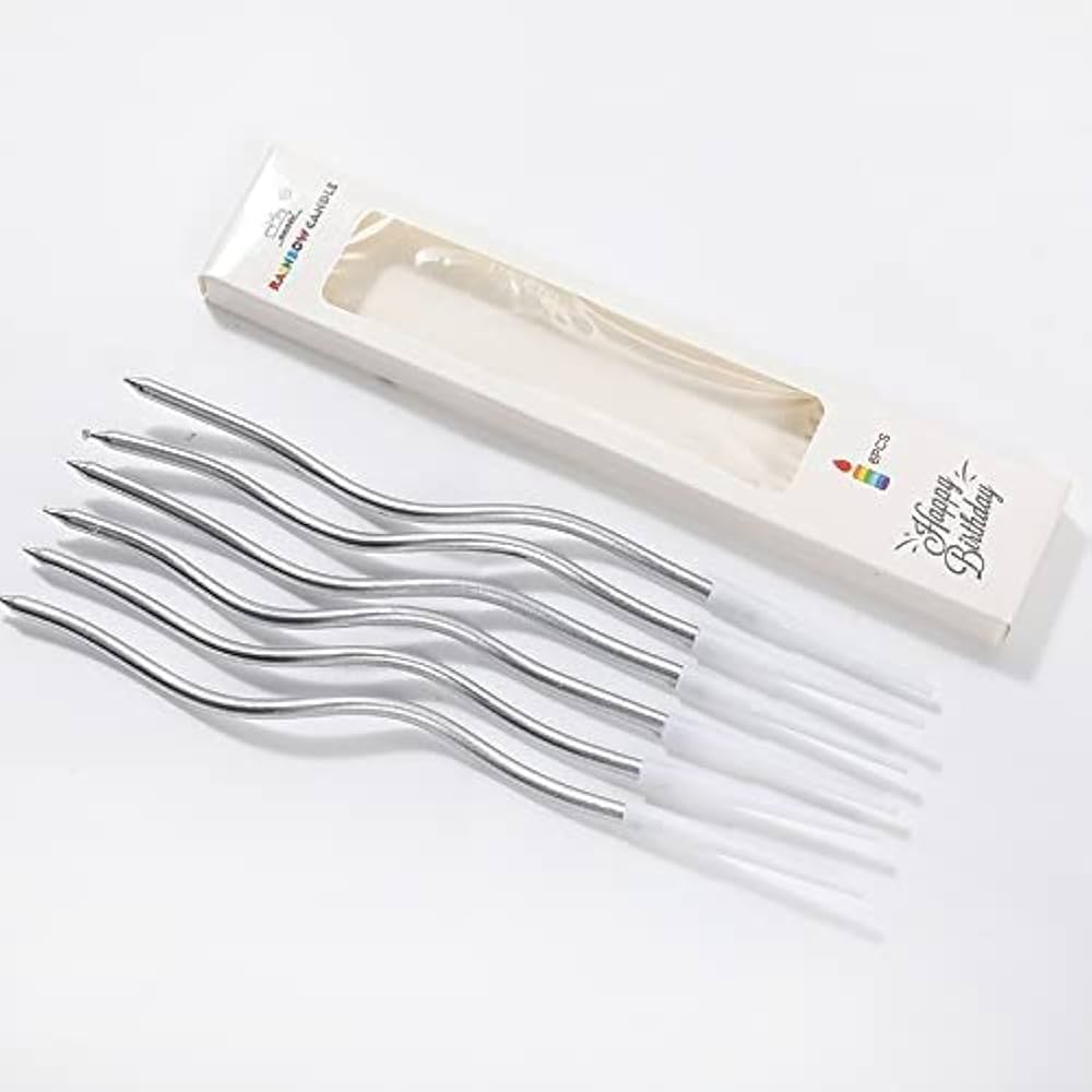 Silver Twisted Cake Candles | Metallic Spiral Birthday Cake Candles