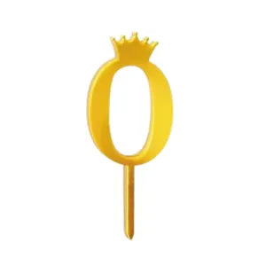 0 Golden Acrylic Number Cake Topper with Crown – Birthday & Anniversary Decoration