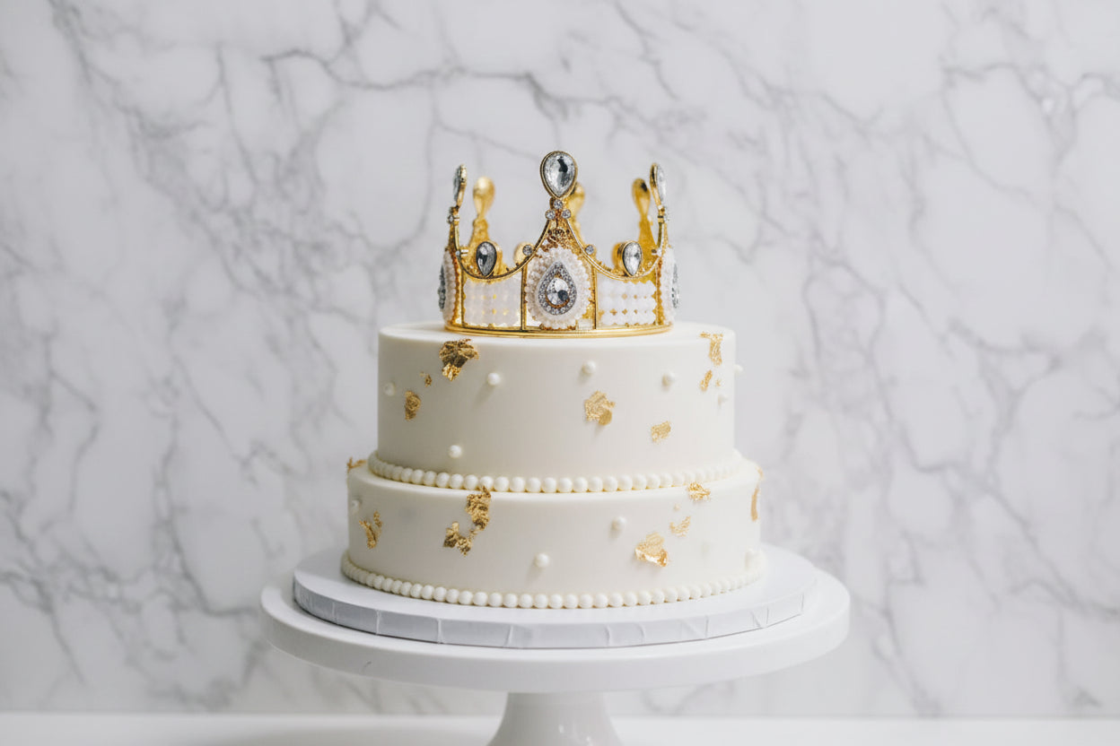 Imported Golden White Plastic Crown – Decorative Cake Topper
