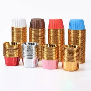 50 Pcs Bake Stable Curl Cupcake Liners | Inner Golden Foil | Assorted Colours