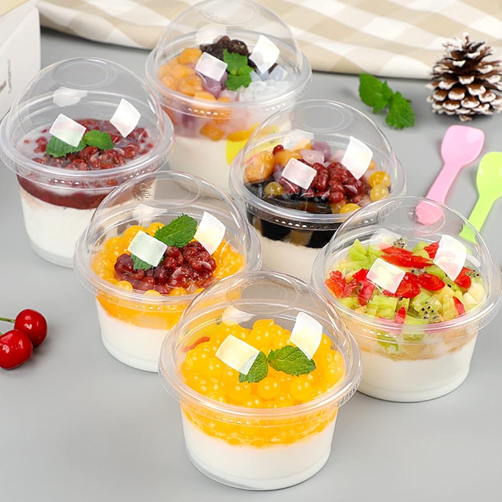 250 ml Plastic Dessert Cups with Dome Lid – Pack of 50