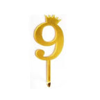 9 Golden Acrylic Number Cake Topper with Crown – Birthday & Anniversary Decoration