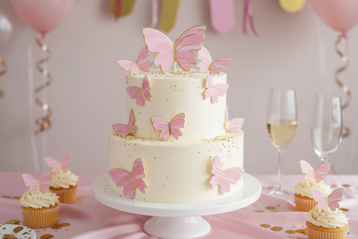Pink Butterfly Cake Toppers – Reusable Birthday & Wedding Cake Decoration