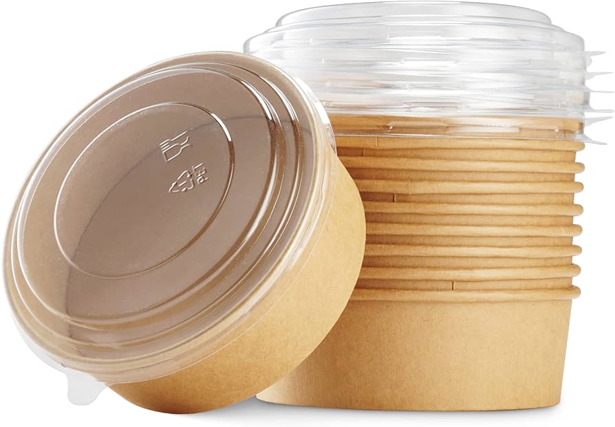 500ml Kraft Paper Food Tub with Transparent Lid | Disposable Salad Bowl | Pack of 10