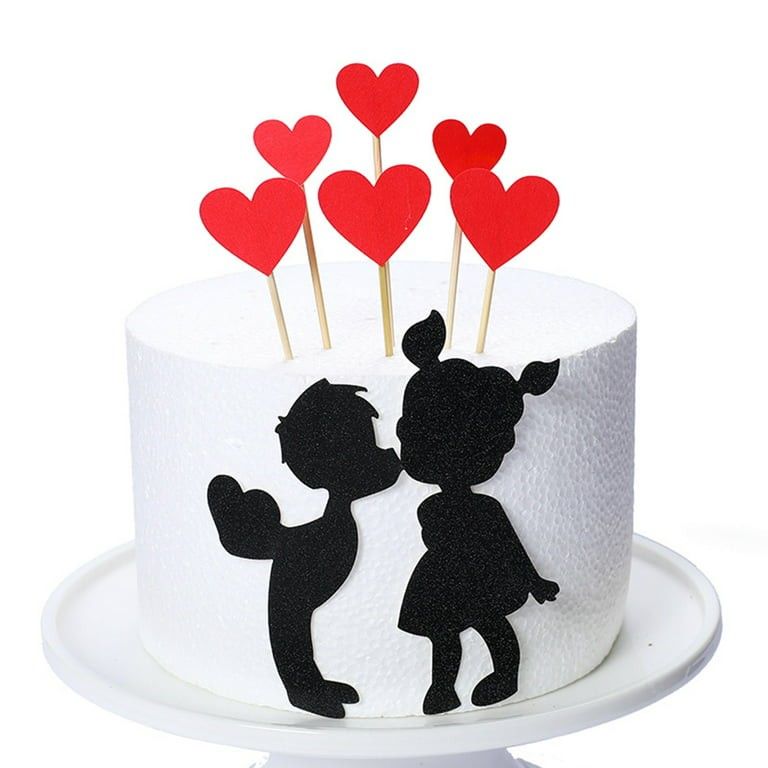 Red Heart Cake Topper 6 pcs & Couple Set 001 – Glitter Valentine’s Day Decoration