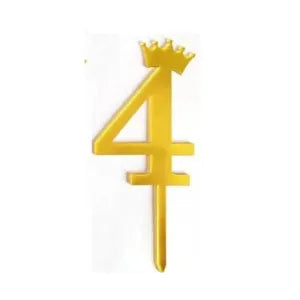 4 Golden Acrylic Number Cake Topper with Crown – Birthday & Anniversary Decoration