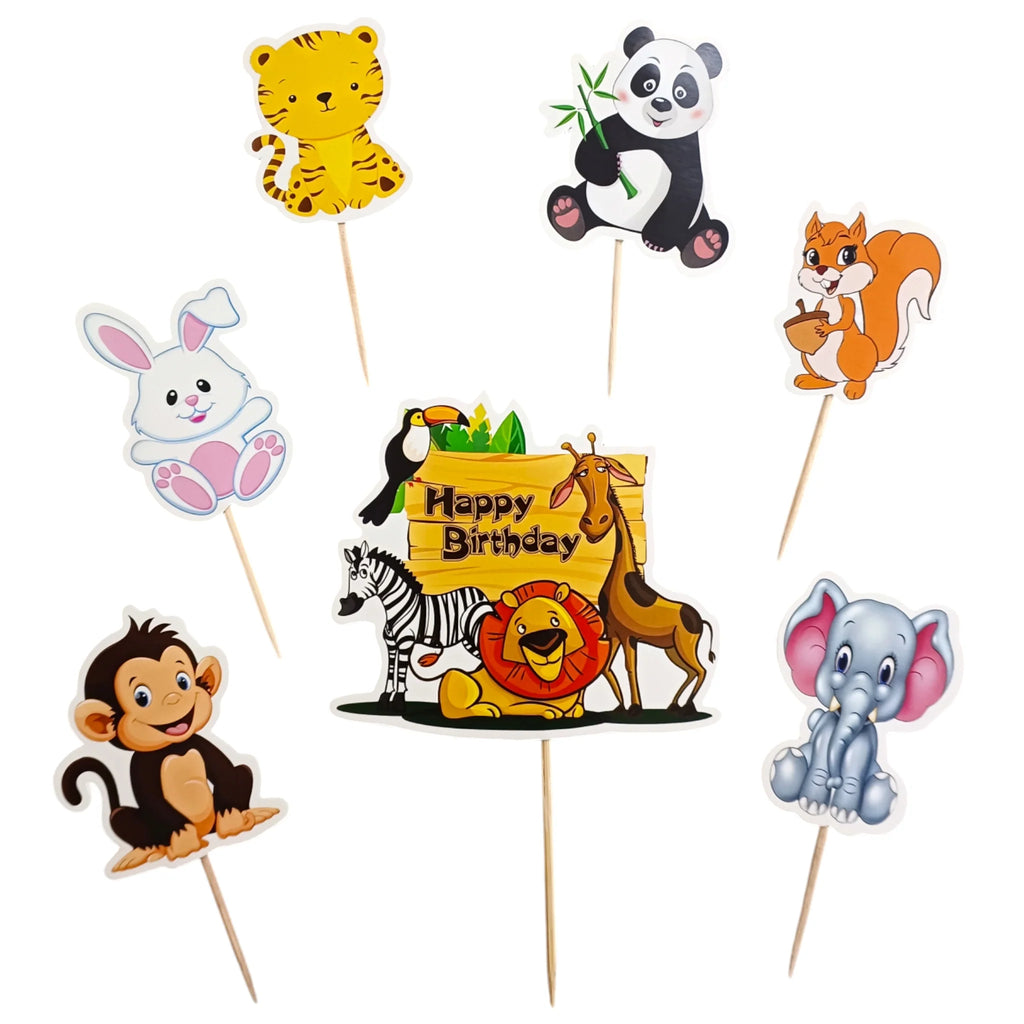Jungle Theme Cake Topper for Birthday | Safari Animals Cake Decoration