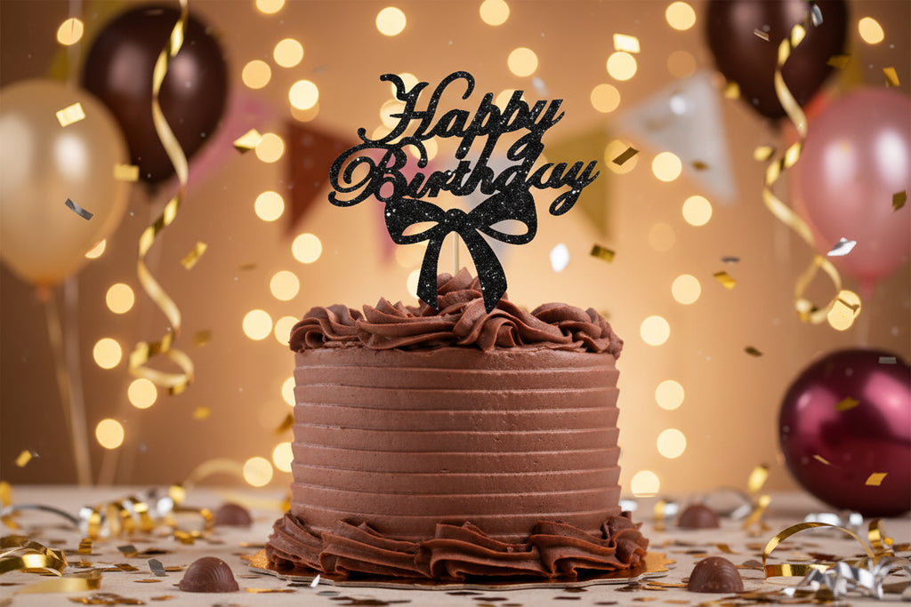 Glitter Cake Topper P3 – Black Color | Party & Birthday Cake Decoration