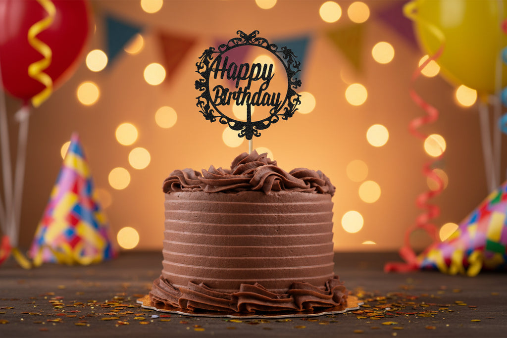 Black Glitter Happy Birthday Cake Topper | P1 Birthday Decoration