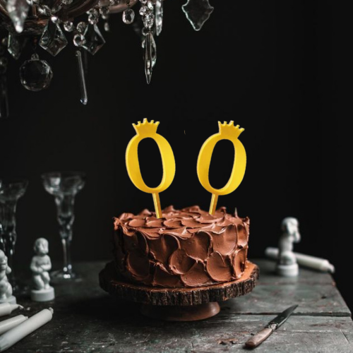 0 Golden Acrylic Number Cake Topper with Crown – Birthday & Anniversary Decoration