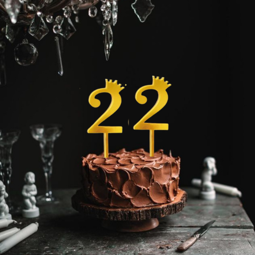2 Golden Acrylic Number Cake Topper with Crown – Birthday & Anniversary Decoration