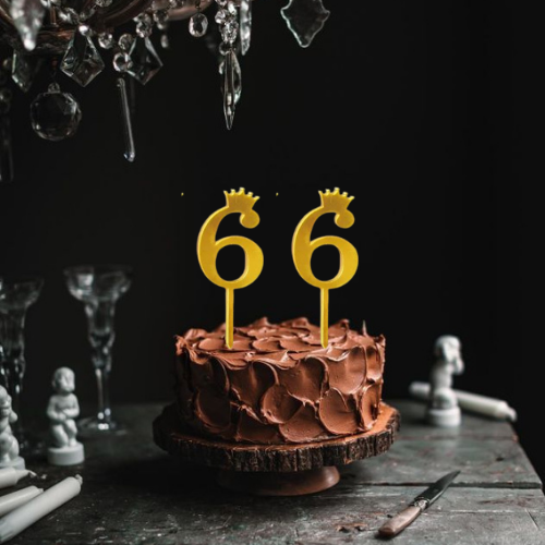6 Golden Acrylic Number Cake Topper with Crown – Birthday & Anniversary Decoration