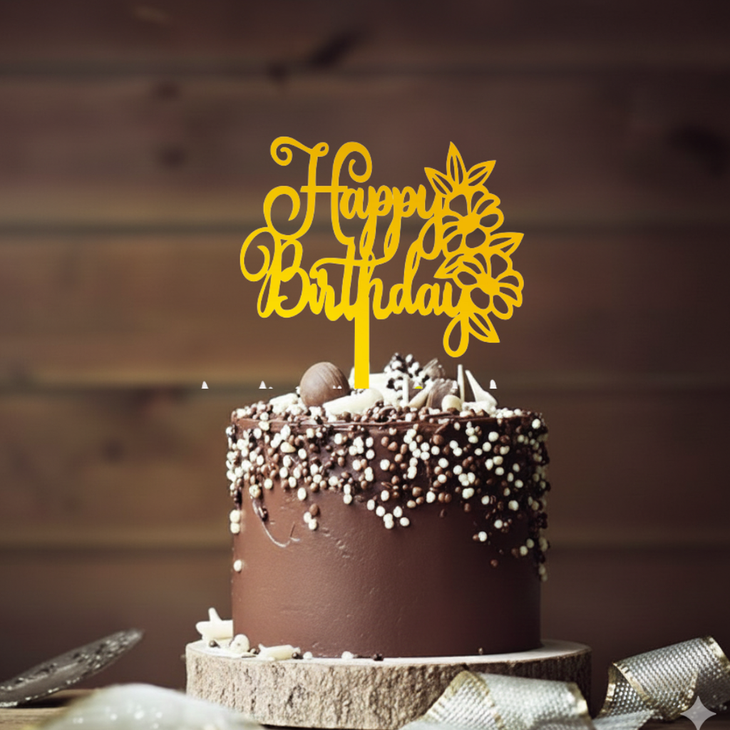 HBD 011 | Happy Birthday Acrylic Cake Topper | Golden Colour | Party Cake Decoration