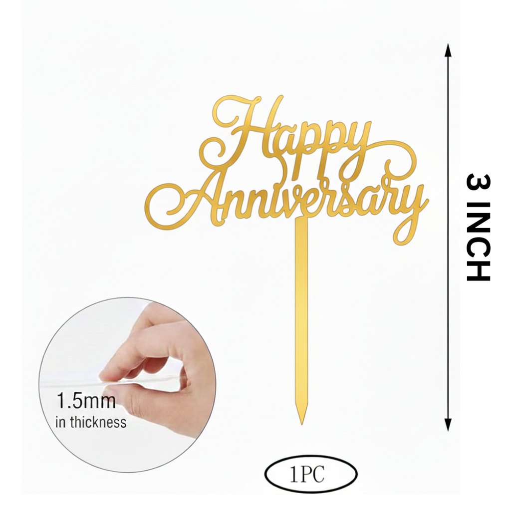 Pack of 5pc | S27 | 3 inch Happy Anniversary Acrylic Cake Topper | Golden Colour | Party Cake Decoration