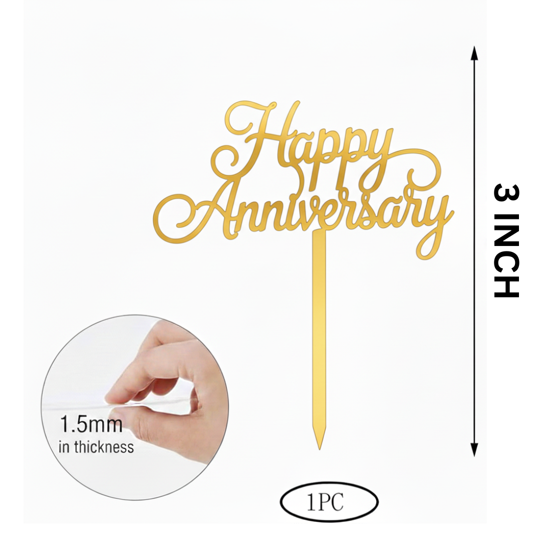 Pack of 5pc | S27 | 3 inch Happy Anniversary Acrylic Cake Topper | Golden Colour | Party Cake Decoration