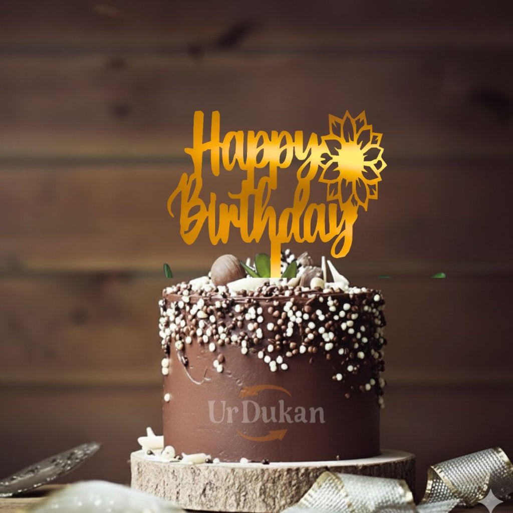 HBD 021 | Happy Birthday Acrylic Cake Topper | Golden Colour | Party Cake Decoration