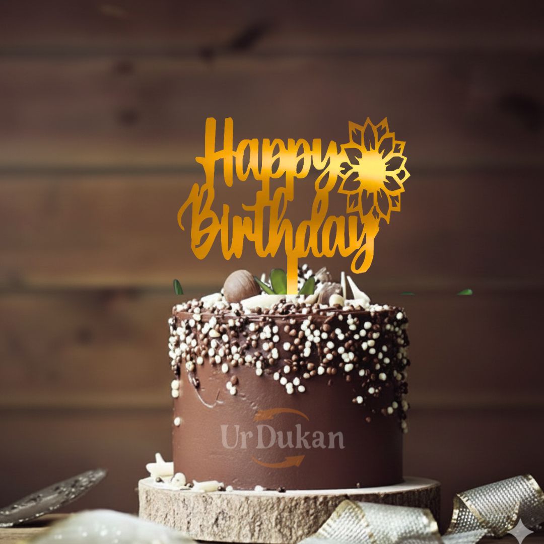 HBD 021 | Happy Birthday Acrylic Cake Topper | Golden Colour | Party Cake Decoration