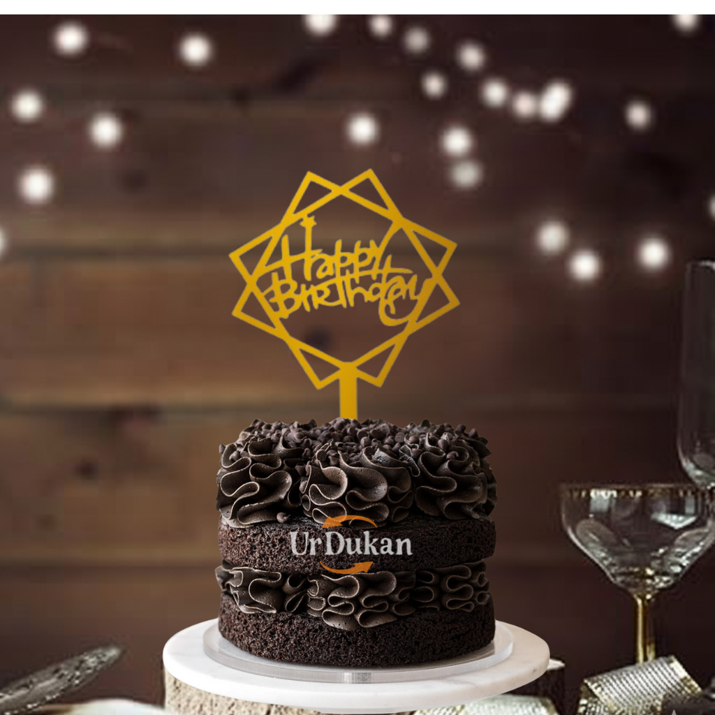 Pack of 5pc | S15  | 3 inch Happy Birthday Acrylic Cake Topper | Golden Colour | Party Cake Decoration