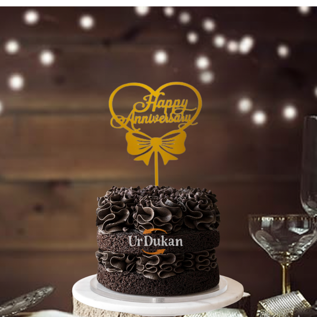 Pack of 5pc | S18| 3 inch Happy Anniversary Acrylic Cake Topper | Golden Colour | Party Cake Decoration