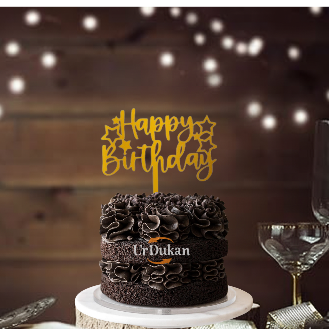 Pack of 5pc | S17  | 3 inch Happy Birthday Acrylic Cake Topper | Golden Colour | Party Cake Decoration