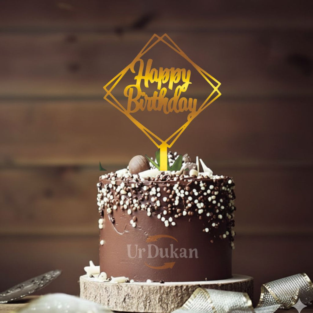 HBD 010 | Happy Birthday Acrylic Cake Topper | Golden Colour | Party Cake Decoration