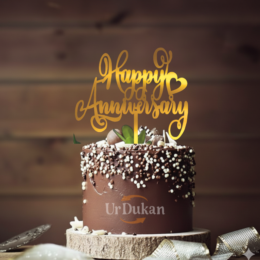 HAY04 | Happy Anniversary Acrylic Cake Topper | Golden Colour | Party Cake Decoration