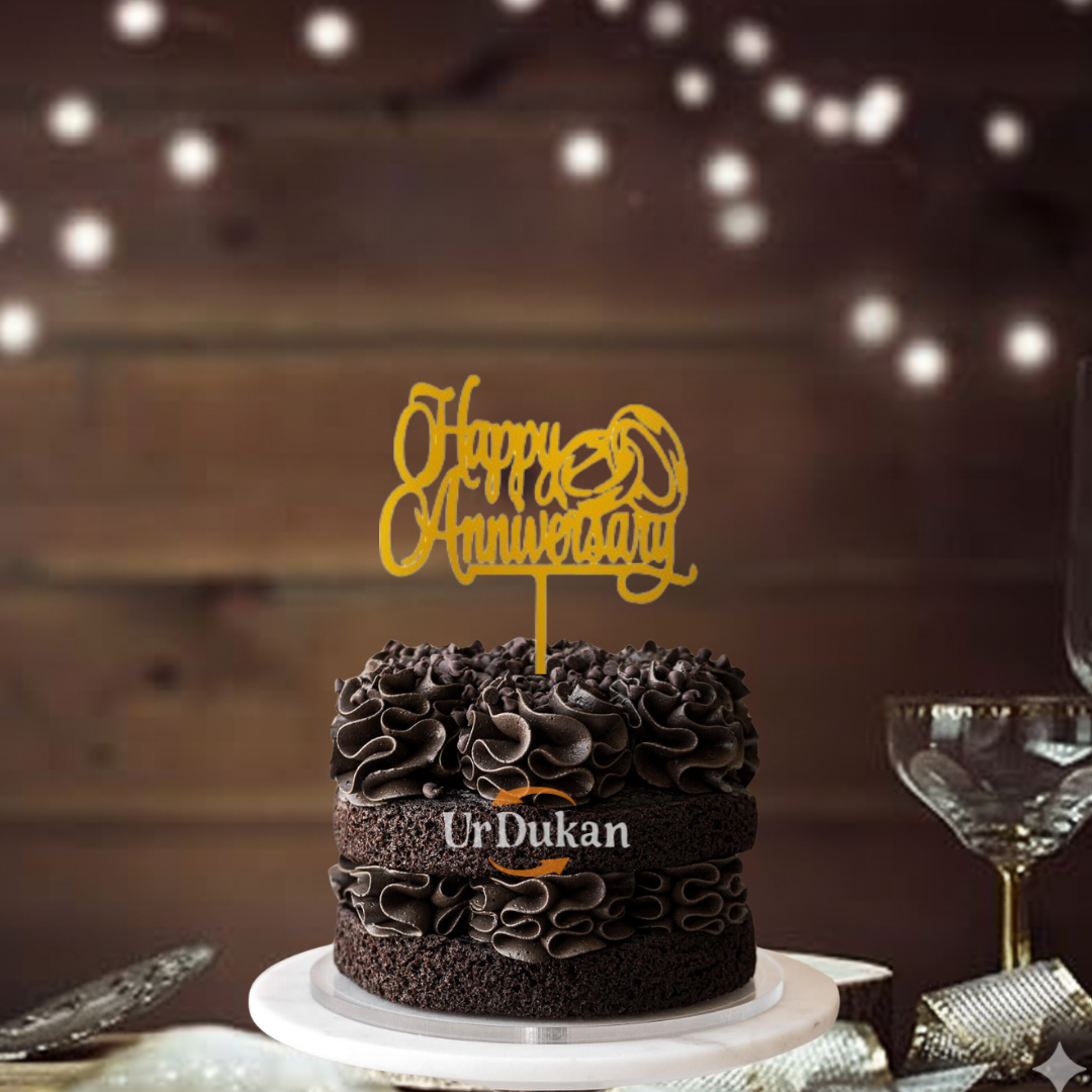 Pack of 5pc | S27 | 3 inch Happy Anniversary Acrylic Cake Topper | Golden Colour | Party Cake Decoration