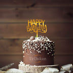 HBD 013 | Happy Birthday Acrylic Cake Topper | Golden Colour | Party Cake Decoration