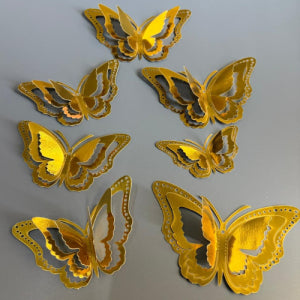 12 Pc 3D Golden Fancy Butterfly Cake Topper | Non-Edible Cake Decoration