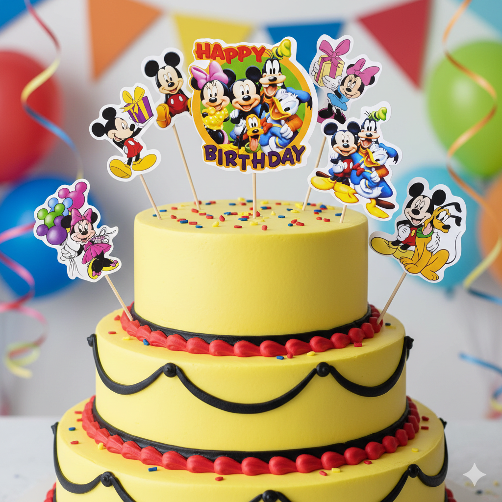 Mickey Mouse Cake Topper | Cartoon Birthday Cake Decoration | Party Cake Accessory