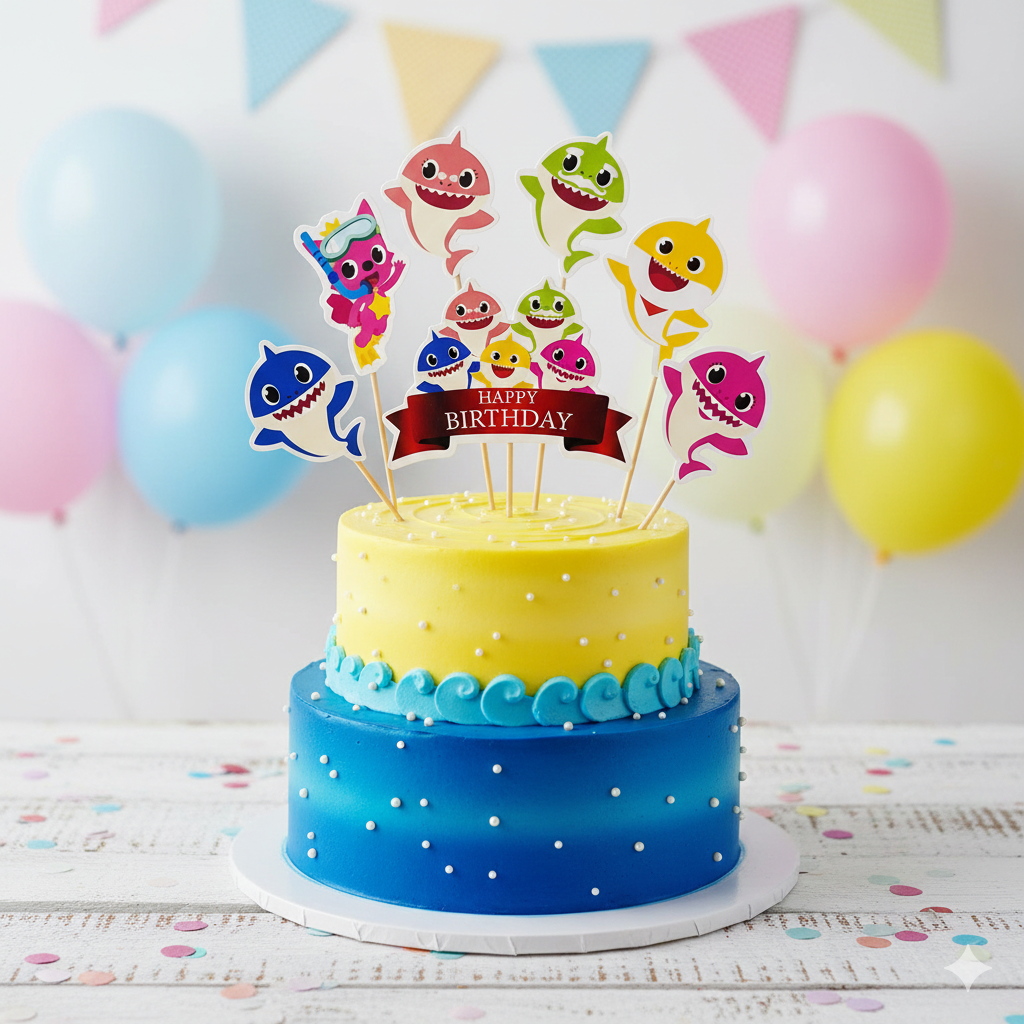 Baby Shark Theme Cake Topper for Kids Birthday | Paper Cake Decoration | Non-Acrylic