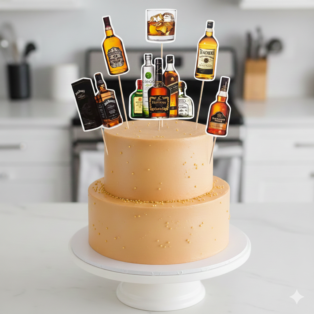 Liquor Theme Cake Topper | Bar Party & Birthday Cake Decoration