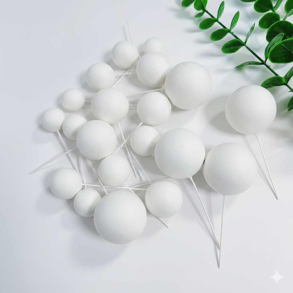 20 Pcs White Faux Balls for Cake Decoration – Edible-Look Cake Toppers