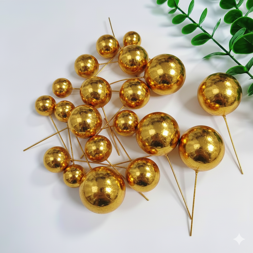 20 Pcs Golden Faux Balls – Cake Decoration Edible-Look Baking Material