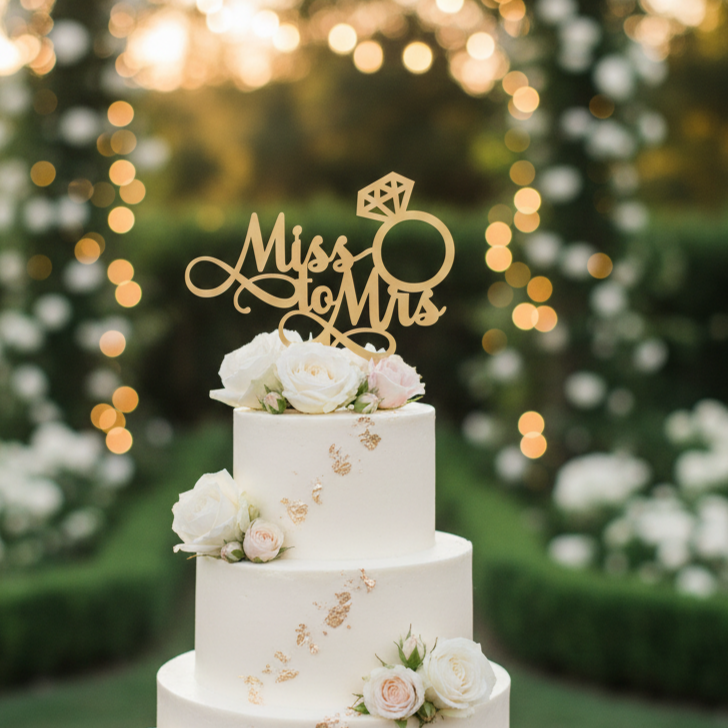 HBD027 | 5 inch  Miss to Mrs  Acrylic Cake Topper | Golden Colour | Party Cake Decoration