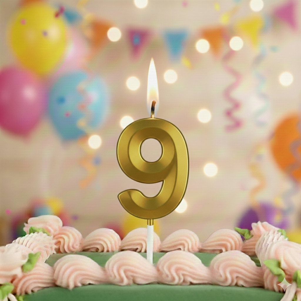 9 Golden Number Candle – Birthday & Decorative Cake Number Candle