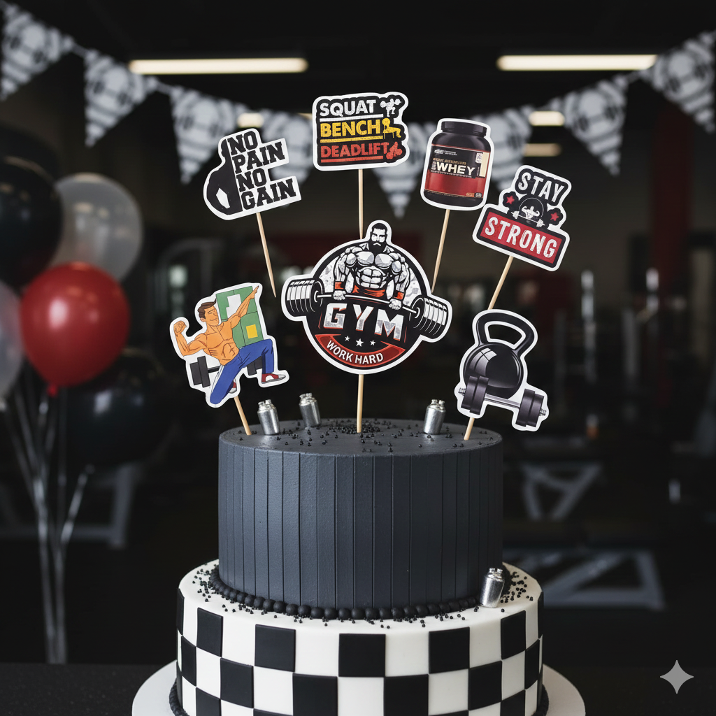 Gym Cake Topper | Fitness Themed Cake Decoration | Cake Party Supplies