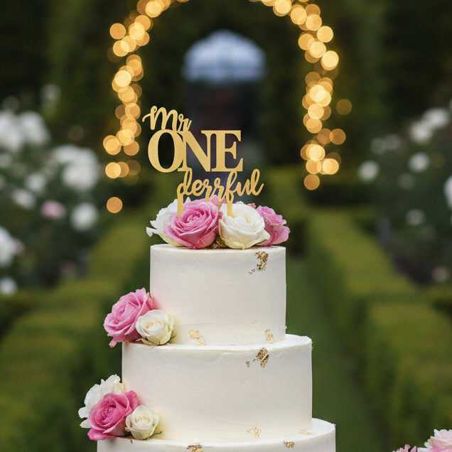 HBD34 | 5 inch Mr ONE Derful Acrylic Cake Topper | Golden Colour | Party Cake Decoration (Copy)