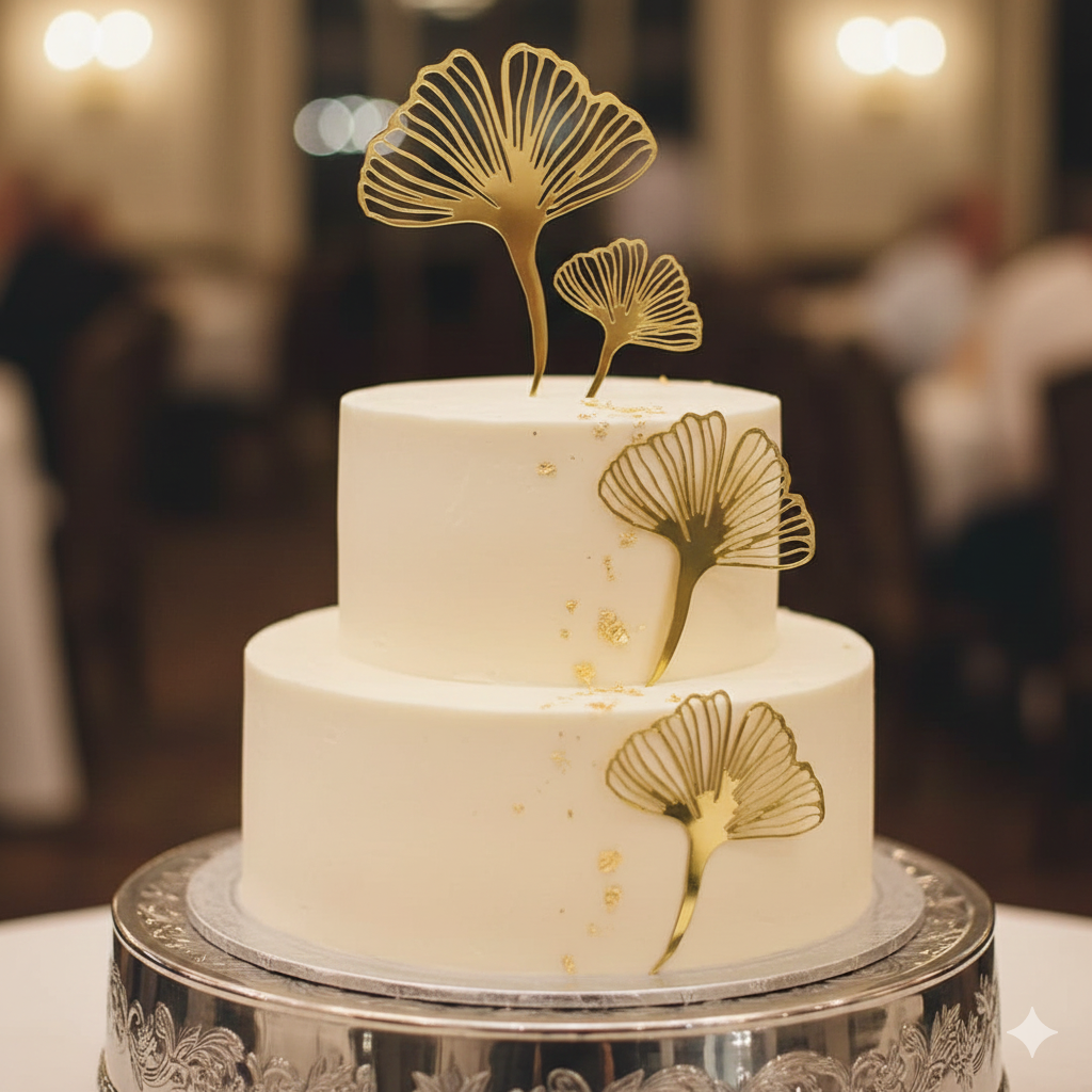 3 Pcs Gingko Leaf Acrylic Cake Topper Set | Premium Acrylic Decoration