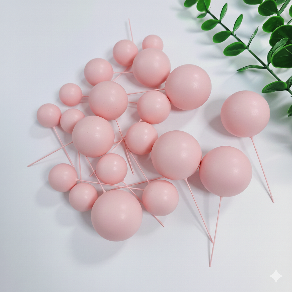 20 Pcs Baby Pink Faux Balls for Cake Decoration – Edible-Look Cake Toppers