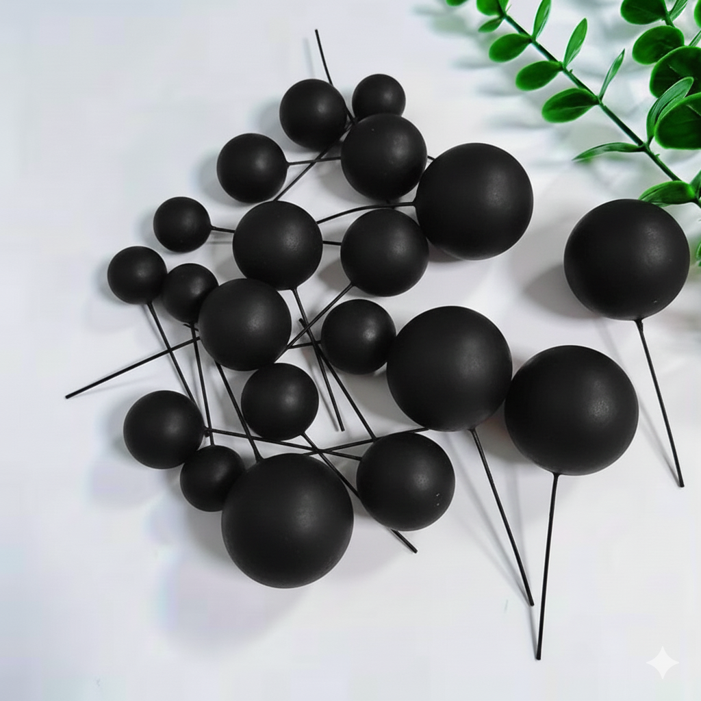 20 Pcs Black Faux Balls – Cake Decoration Edible-Look Baking Material