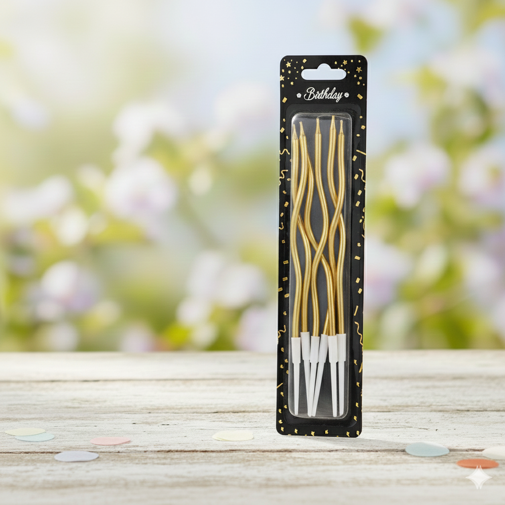 Golden Twisted Spiral Cake Candles | Premium Birthday & Party Candles (Pack of 6)