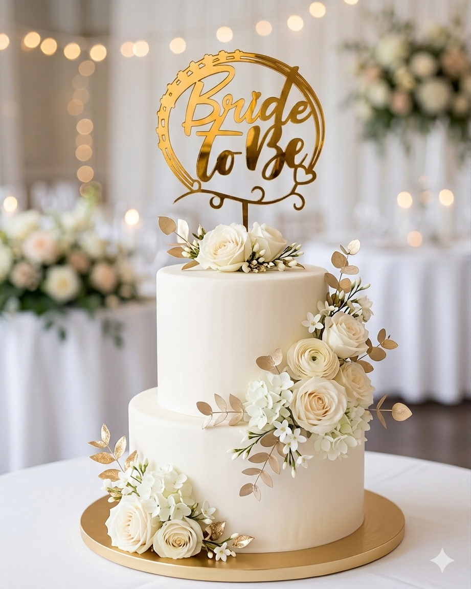 HBD48 | 5 inch Bride To Be Acrylic Cake Topper | Golden Colour | Party Cake Decoration