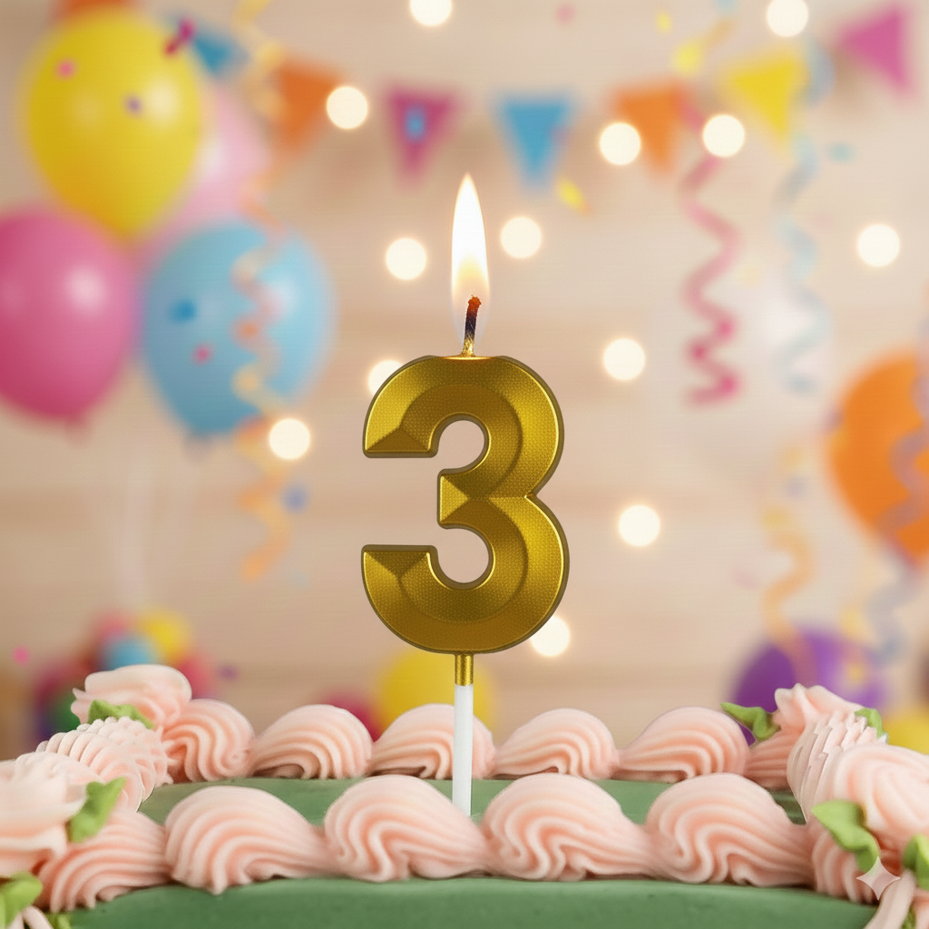3 Golden Number Candle – Birthday & Decorative Cake Number Candle