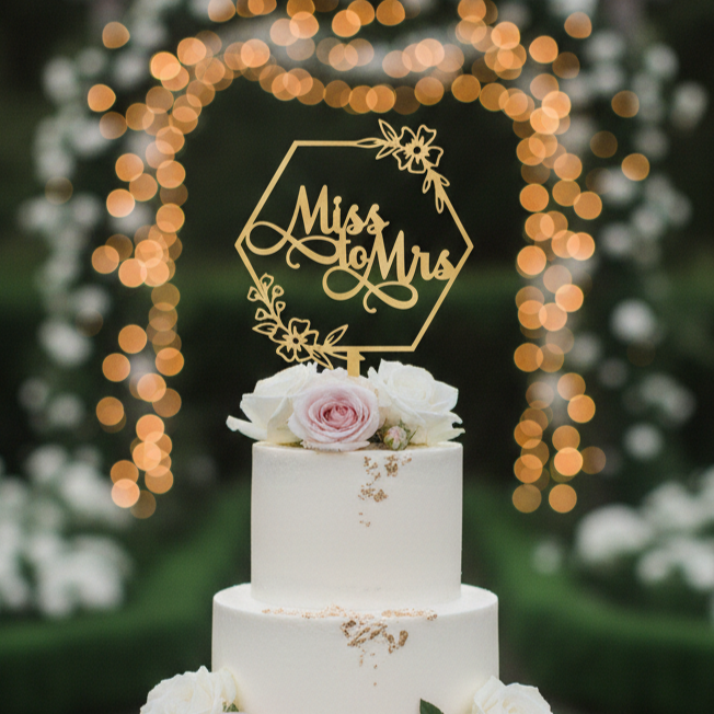 HBD028 | 5 inch  Miss to Mrs  Acrylic Cake Topper | Golden Colour | Party Cake Decoration