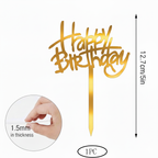 HBD 010 | Happy Birthday Acrylic Cake Topper | Golden Colour | Party Cake Decoration