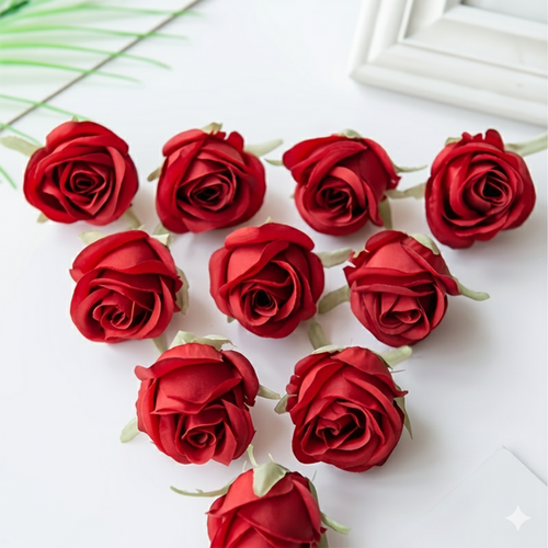 10 Pcs Red Scented Rose – Artificial Decorative Flower for Cake & Gift Decoration